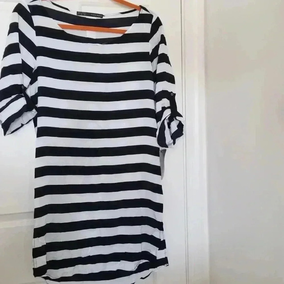 Zara black and white stripe luxespun mini dress Sm - Picture 1 of 4